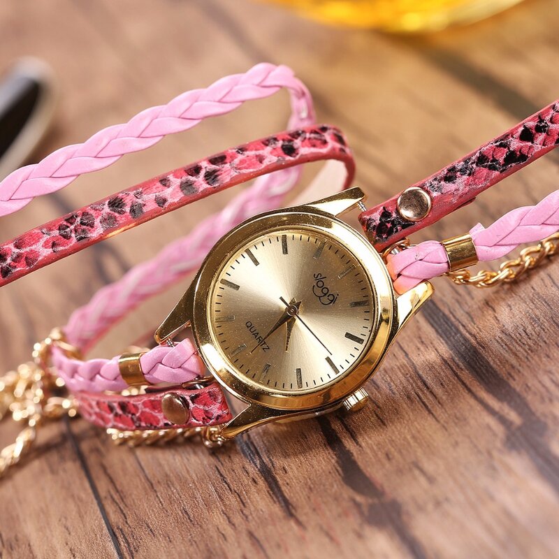 Minhin marca relógios de quartzo feminino ouro genebra pulseira relógio de pulso senhoras vestido tecido leopardo multi camadas pulseira de couro relógio