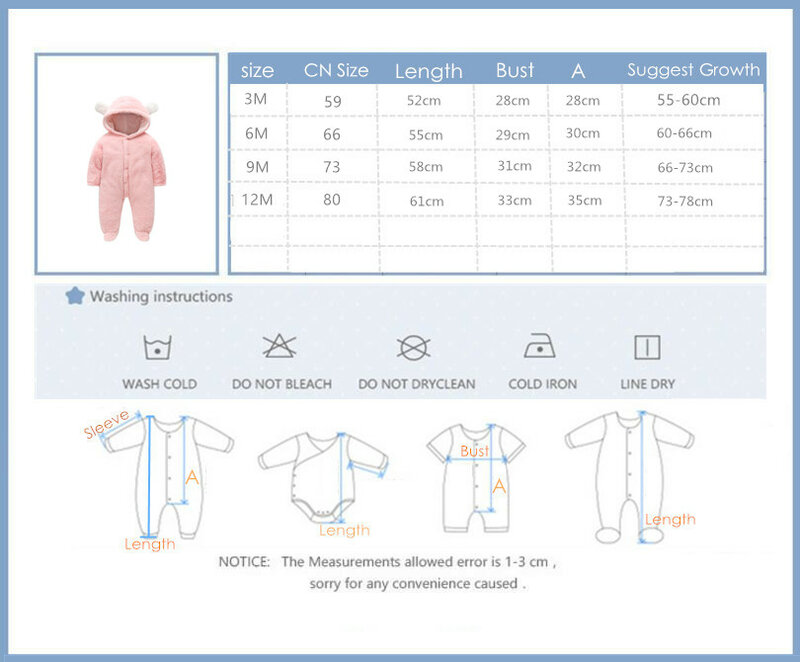 ORANGEMOM – Vêtements d'Hiver pour Nouveau-Né, Barboteuse en Molleton Doux, pour Bébé Fille et Garçon, de 12 Mois
