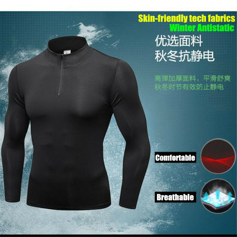 Suéter modelador masculino de secagem rápida, treinamento e exercícios, camisola com elástico 3d, manga longa, para esporte e corrida, colarinho