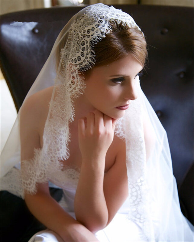 2019 New Eyelash Lace 1.5M/3M Long High-end Bridal Veil White/Ivory Wedding Veil Mantilla Wedding Accessories Veu De Noiva EE006