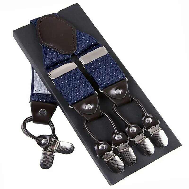 Moda szelki skórzane 6 klipsów szelki męskie Vintage Casual Suspensorio Tirante spodnie pasek ojciec/mąż prezent 3.5*120cm