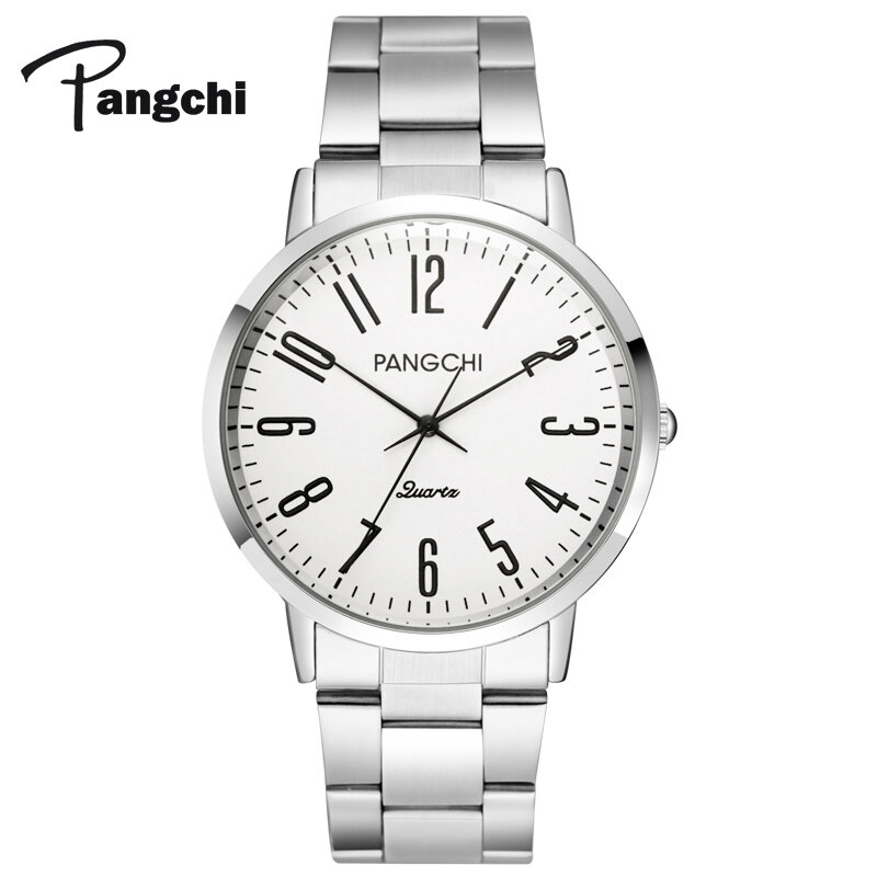 Pangchi marca casual masculino mulher relógio à prova dwaterproof água aço inoxidável quartzo relógios de pulso moda casal relojes montre femme