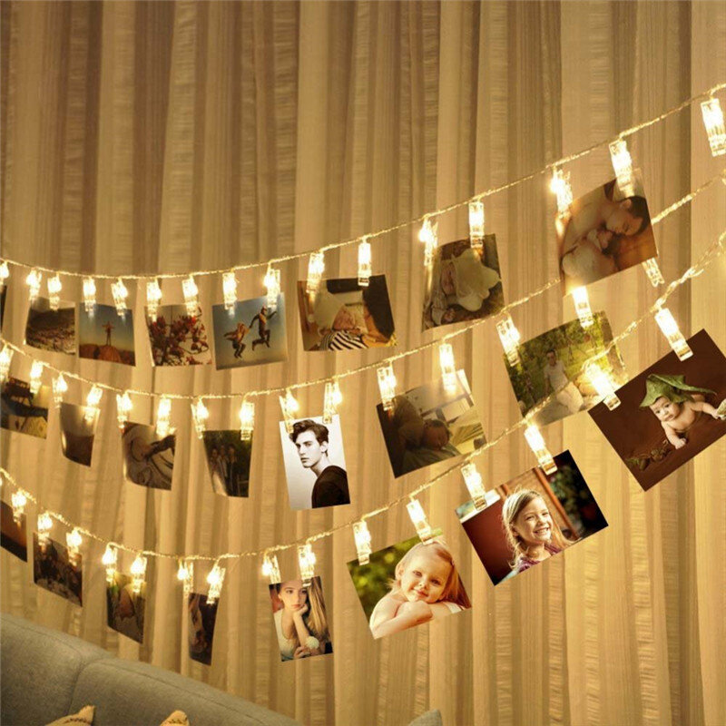 Guirnalda de luces Led con Clip para fotos, lámpara de Navidad con forma de pinza para fotos, 1,5 M, 10Led