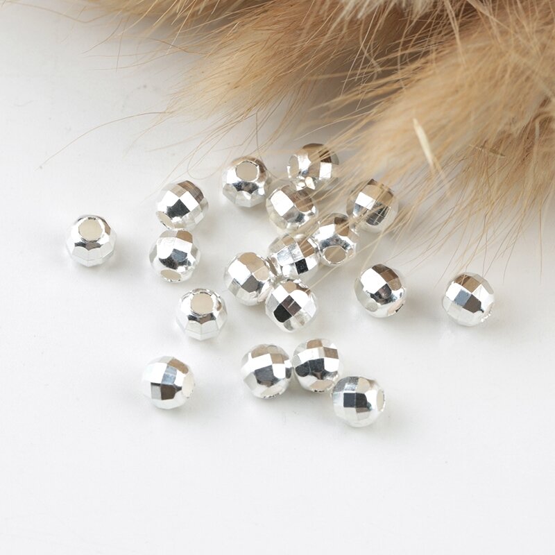 10 pierres en vrac en forme de boule à facettes en argent massif 925, perles d'espacement pour collier et bracelet, argenté, pour la fabrication de bijoux