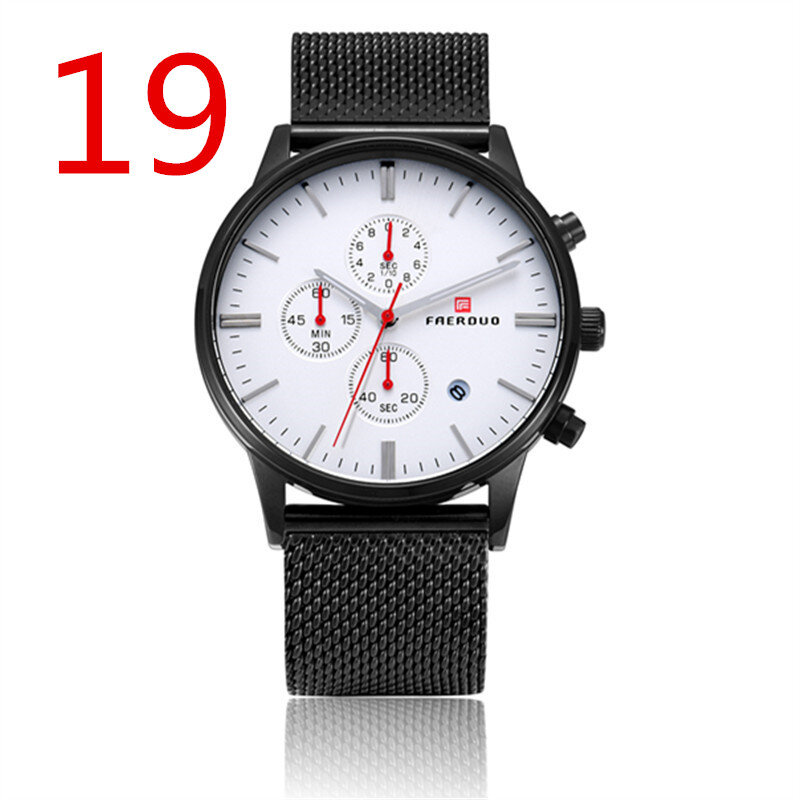 2019 nueva llegada de los hombres relojes negro negocio calendario casuales de moda de acero inoxidable no-mecánica de Wristwatches1