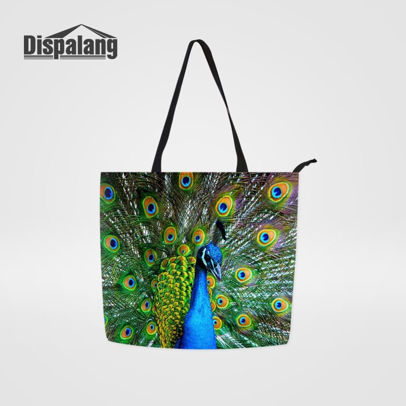 Dispalang-Bolso de mano reutilizable ecológico para mujer, bolsa de compras con estampado de animales, mariposa, pavo real