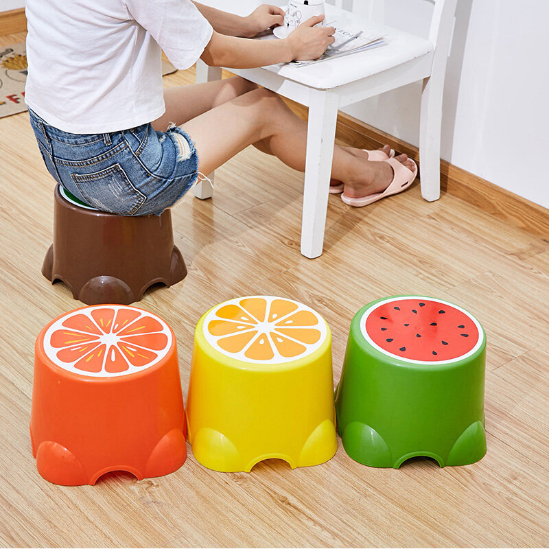 귀여운 만화 과일 패턴 미끄럼 방지 목욕 벤치 어린이 의자 플라스틱 PP 신발 스툴, 4 가지 색상