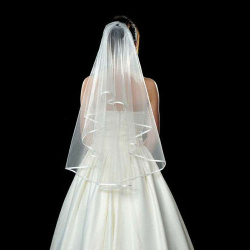 Kerudung pernikahan panjang siku baru tersedia gading putih dua lapis Tulle gratis sisir kerudung pengantin kustom