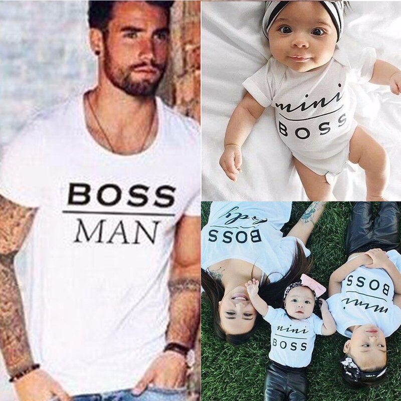 Puseky 2017 Hot Family Look Mini Boss Print T Shirts Summer Family Matching Clothes Family T Shirt Outfits Cotton Tees New