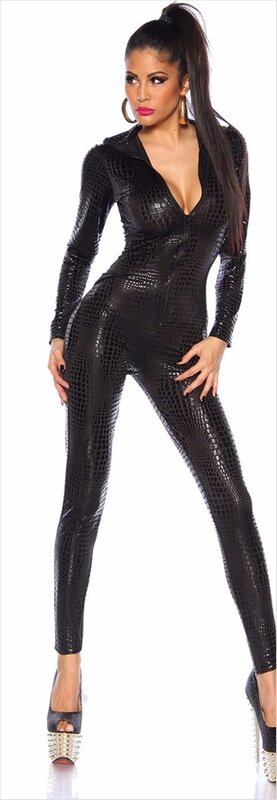 섹시한 블랙 젖은 모양 뱀 점프 수트, PVC 라텍스 캣수트, 나이트 클럽 DS 의상, 여성 바디 수트, 페티쉬 특허 가죽 게임 유니폼