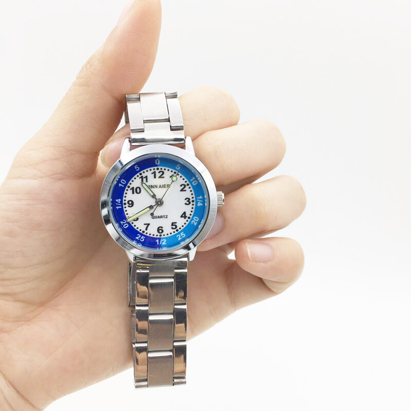 Relojes de pulsera de acero inoxidable para mujer, reloj de cuarzo, esfera colorida, hora de Estudiante