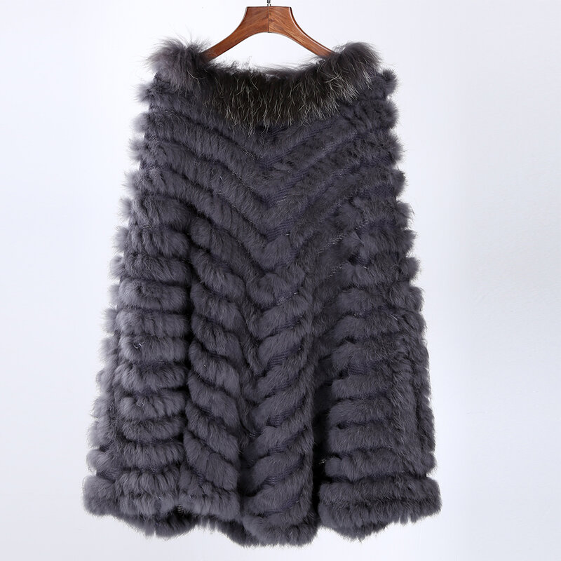 Poncho de piel auténtica de mapache para mujer, abrigo triangular de punto, chal de lujo, novedad