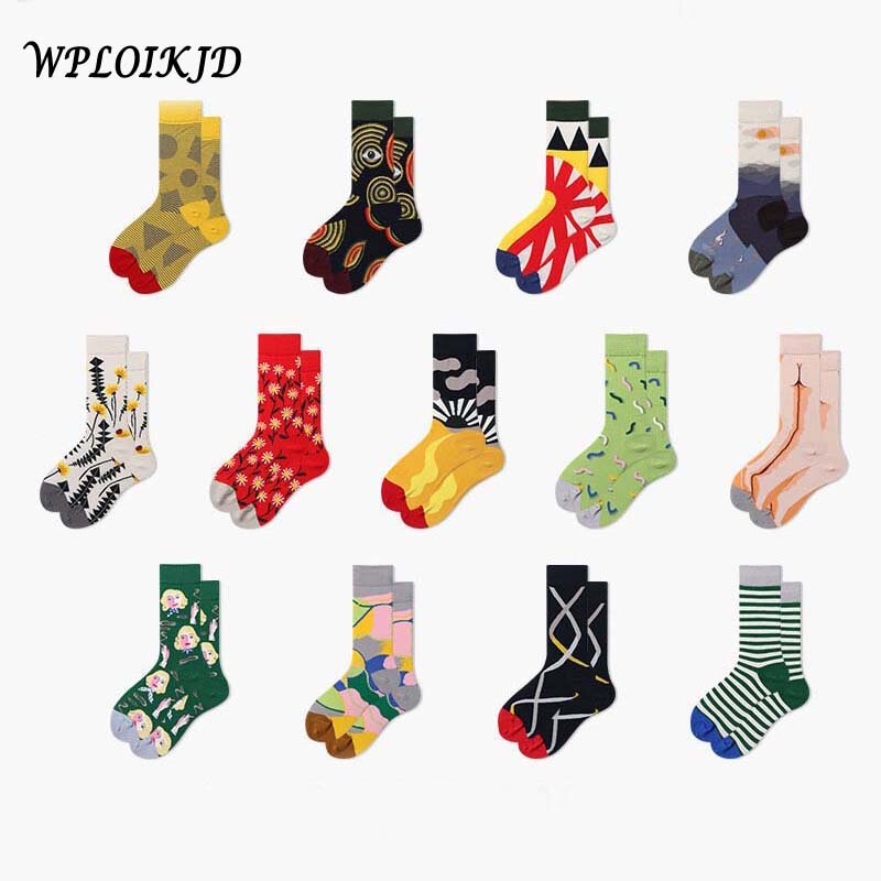Носки WPLOIKJD мужские в стиле Харадзюку, хлопковые креативные разноцветные Смешные, уличная одежда в стиле хип-хоп, счастливый подарок