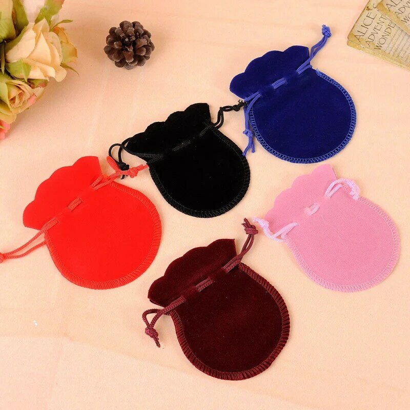 50pcs/lot 7x9cm Gourd Jewelry Bags Pouch 5Colors In Stock Small Velvet Drawstring Bags For Gifts Can Custom Logo