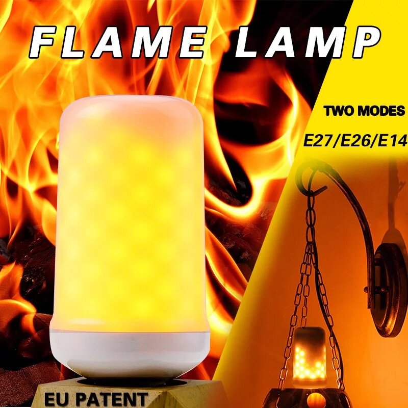 Lâmpada de led com efeito de fogo, dissipação de calor 2w 3w 5w e27 e26 e14 85-265v, luz tremeluzente para decoração, luz led