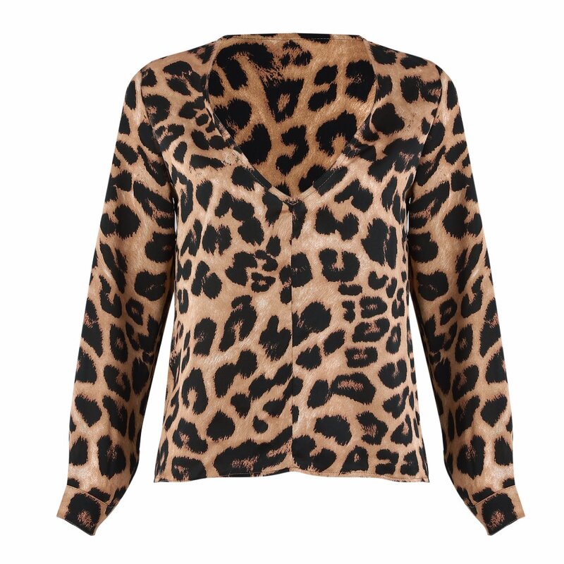 SINFEEL New Fashion Women Sexy Deep V-neck Long Sleeve Shirt Casual Blouse Leopard Tops Shirt Womens Ladies Blouses Top Female