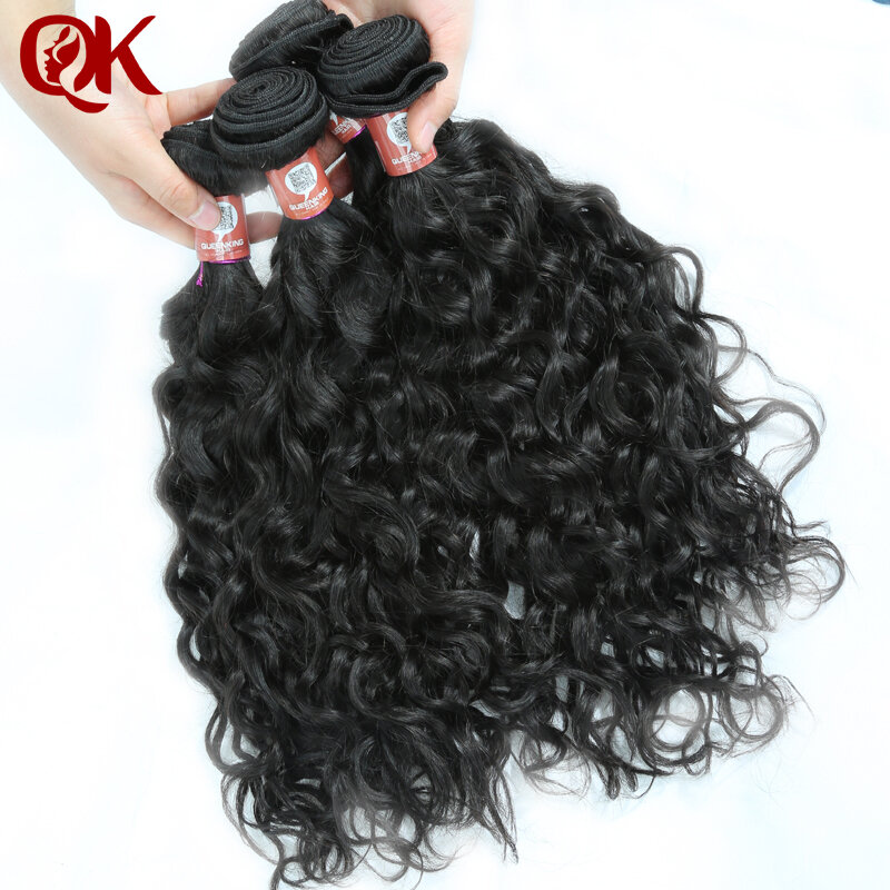 Queenking cabelo brasileiro onda de água cabelo humano tece 4 pacotes com fechamento remy extensão do cabelo parte média 3.5x4 fechamento do laço