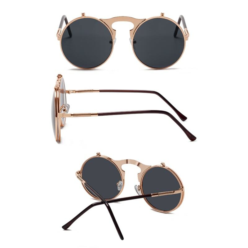 Солнцезащитные очки в стиле стимпанк для мужчин и женщин, винтажные круглые, в металлической оправе, с откидной крышкой, в стиле ретро