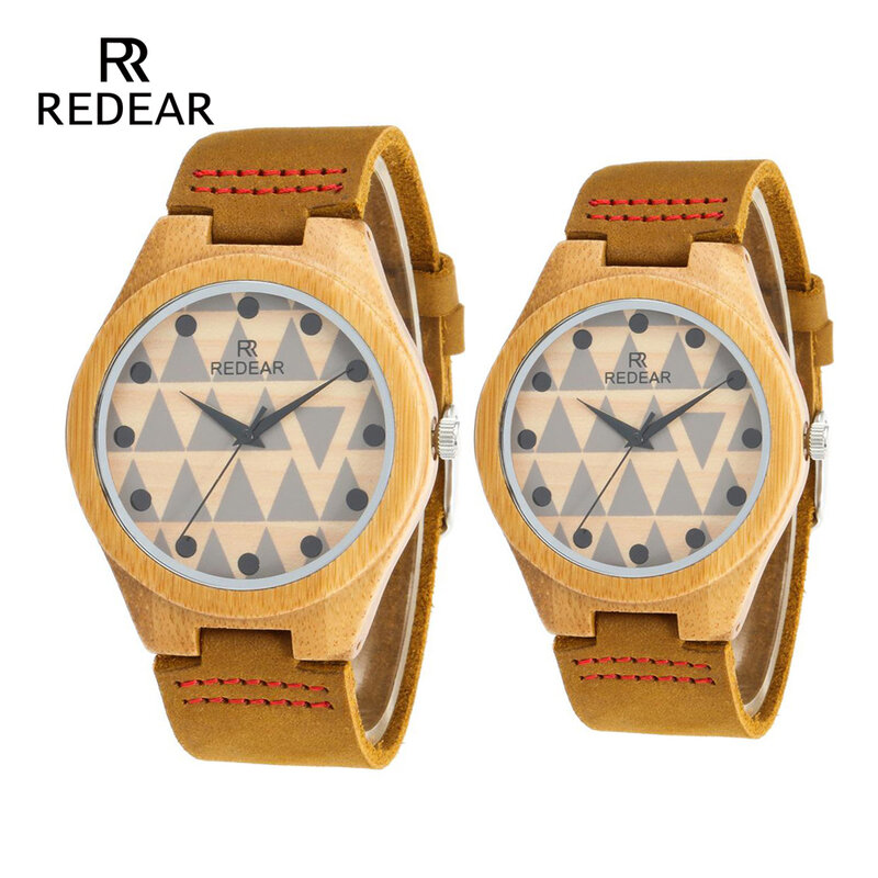 REDEAR Lover's Horloges Groene en Gezonde dameshorloge Handgemaakte Bamboe Riem heren horloges Liefde Gift Houten Horloges Quartz Horloge