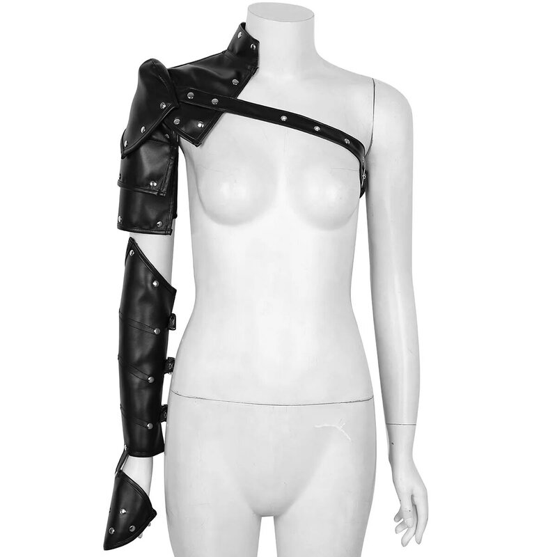 Armadura gótica steampunk de couro pu, alça de ombro único, conjunto de rebites de metal, cinto para cosplay