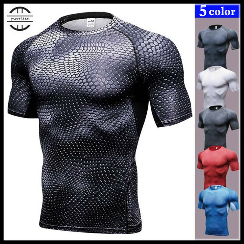 200 p Homens Pro Compressão Shaper Cueca 3D Impressão T-shirt Apertado, legal Elástico Suor Quick-seco Wicking Esporte Da Aptidão de Manga Curta
