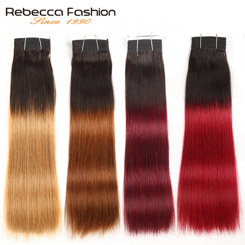 Rebecca Double Drawn Haar 113G Remy Braziliaanse Silky Straight Weave Human Hair Bundels Ombre Rood Bruin Blond Zwart Kleuren 1 Pc