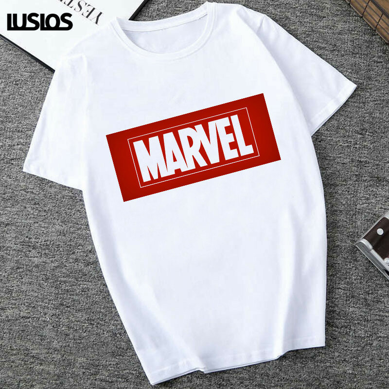 Camiseta LUSLOS Cartton Marvel con estampado de letras blancas e informales para mujer