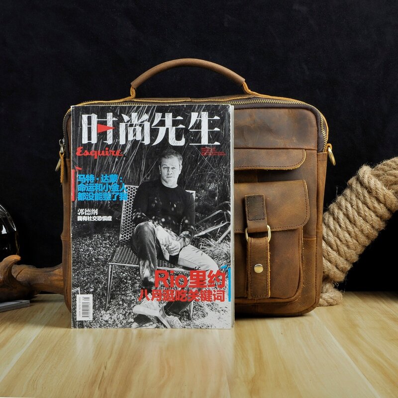 Men Quality Leather Antique Retro Business Briefcase 13" Laptop Case Attache Portfolio Bag One Shoulder Messenger Bag B207