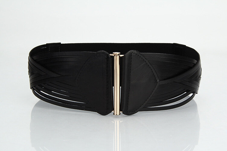 Cinturón ancho para mujer, faja elástica de cuero genuino, color rojo y negro, accesorios adelgazantes, moda Vintage