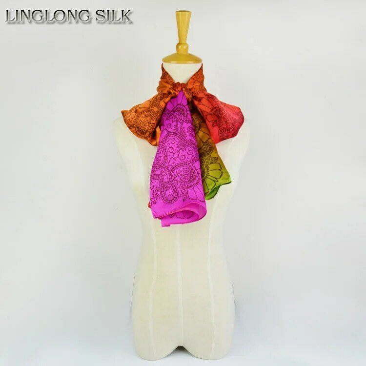 Georgette-bufanda de satén de seda Natural, pañuelo con estampado colorido, 65 x 100% cm, novedad, Otoño, 175