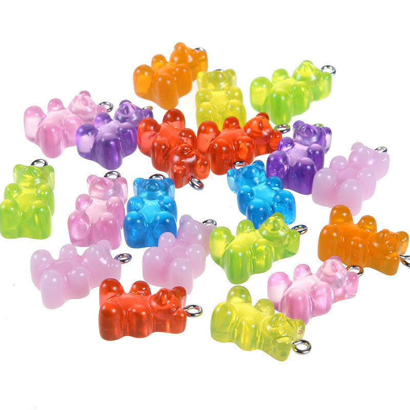 10pcs Fashion Cute Resin Gummy Bear Pendant Charms For Woman Girls Cartoon Jewelry Findings DIY Wholesale 11*17mm