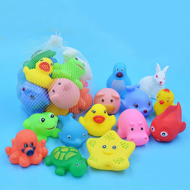 Juguetes de agua para nadar de 13 Uds animales mezclados colorido pato flotante blando de goma sonido al estrujar juguete de baño chillón para bebés juguetes de baño