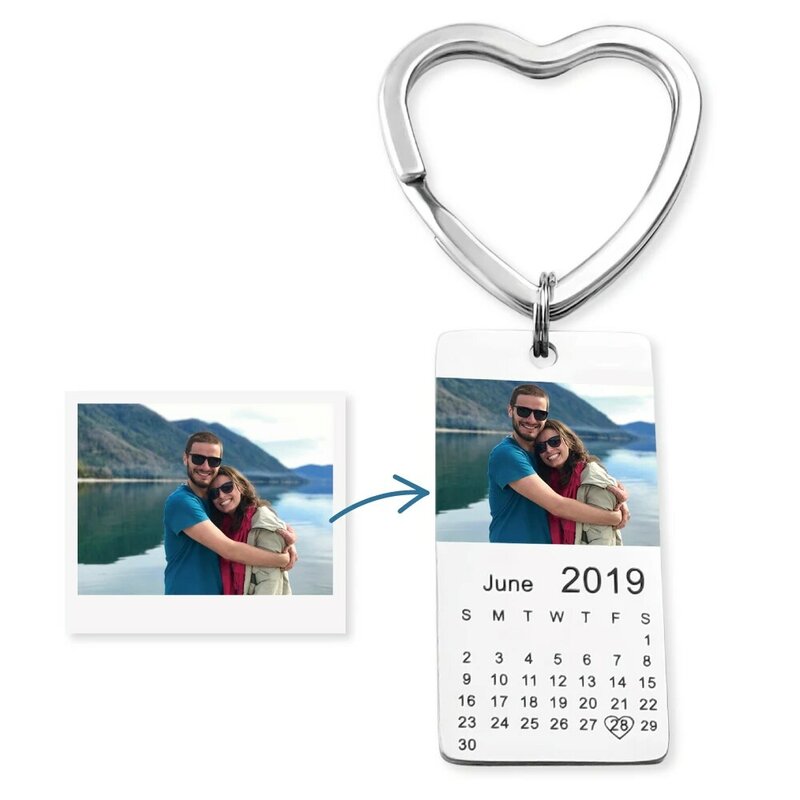 MYLONGINGCHARM llavero con calendario de fotos de color personalizado, regalo de fecha de amor para mujer, regalo familiar