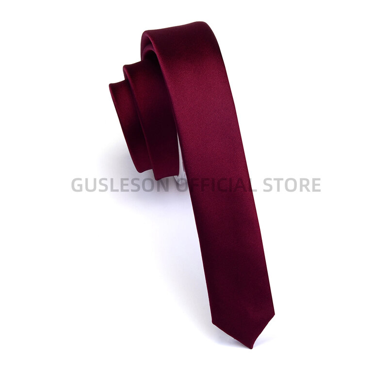 Gusleson-男性用の薄いサテンネクタイ,赤,黄,黒,無地,手作り,狭い,結婚式用,3cm