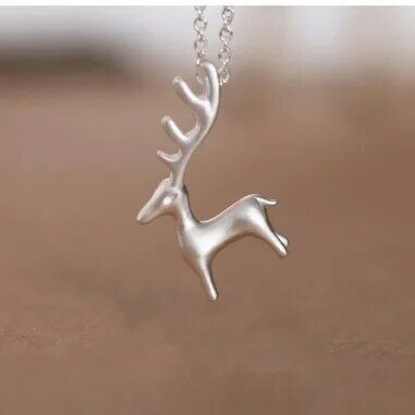 Kejutan lucu 925 jarum perak Elk Wapiti kalung untuk wanita 3D hewan liontin kalung Aksesori pesta Natal 18 inci