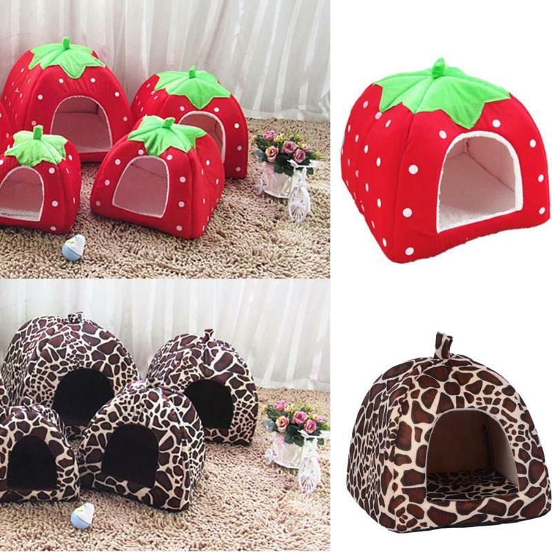 Soft Strawberry Pet Dog Cat House Comfortable Kennel Doggy Bed Foldable Fashion Cushion Basket Cute Animal Cave Pet Products