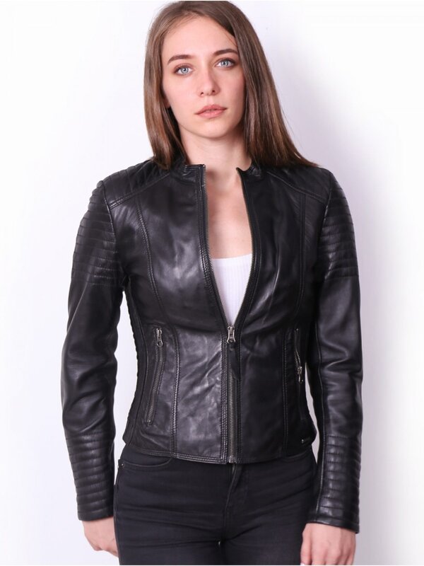 VAINAS jaket kulit asli untuk wanita, jaket kulit domba asli merek Eropa, jaket sepeda motor untuk wanita