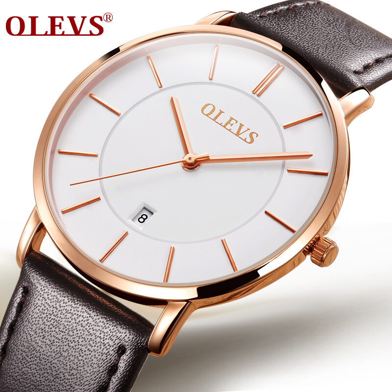 Relojes OLEVS para hombre de marca superior reloj de pulsera deportivo para hombre de lujo a prueba de agua 30 m ultrafino reloj de cuarzo reloj de fecha de cuero Masculino relojes