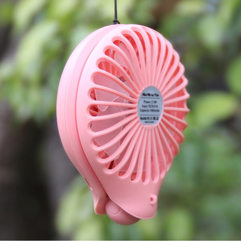 2019 NEUE design Spiegel Fan Tragbare kosmetik Tasche fan spiegel außerhalb walking spiegel fan mit LED licht