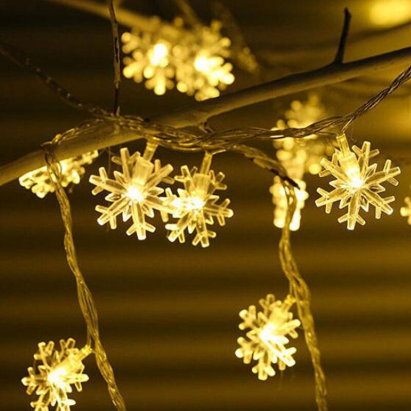 2-20M เกล็ดหิมะ Led String ไฟ Fairy Christmas Tree Party ตกแต่ง Garland แต่งงานแบตเตอรี่ USB 220V พลังงานแสงอาทิตย์