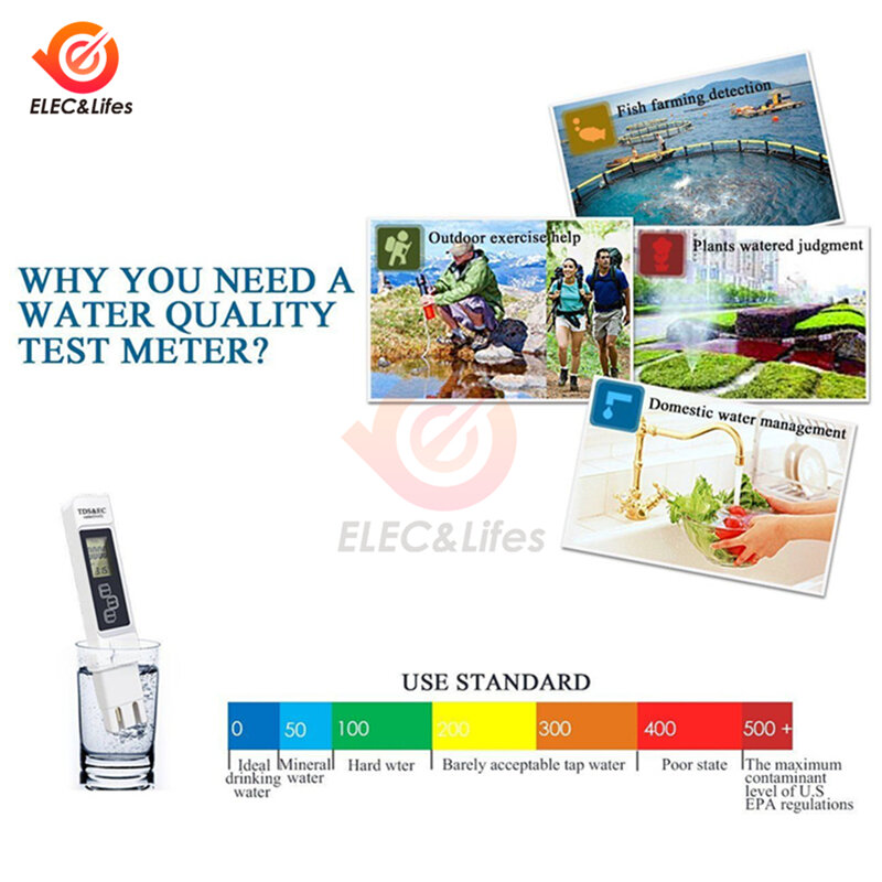Mini TDS EC Tester temperatura Tester penna display LCD digitale qualità dell'acqua filtro purezza Tester TDS-3 PH Meter