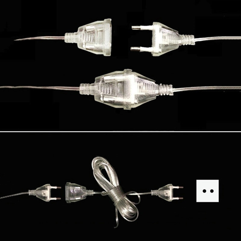 3M/5M EU Plug kabel ekstensi daya standar transparan untuk LED lampu tali lampu liburan Natal