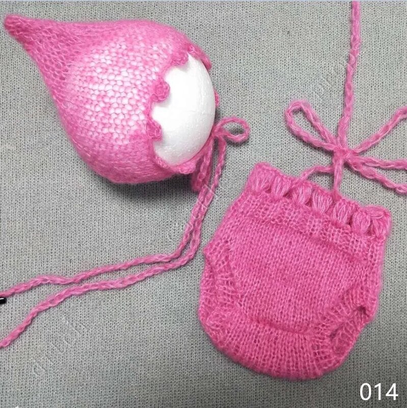 Bonnet en mohair avec pantalon pour bébé, crochet, accessoires de photographie, cadeau de naissance