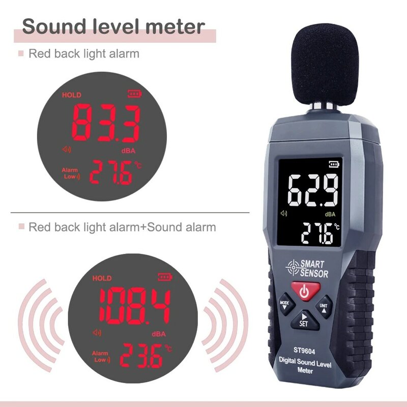 Medidor de ruido de nivel de sonido Digital, Detector de decibelios, herramienta de diagnóstico, Sensor inteligente ST9604, 30-130dB dB
