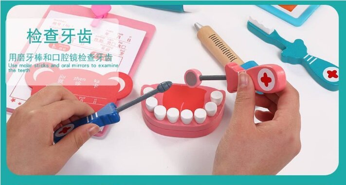Ząb lekarz udawaj zagraj w drewnianą pielęgniarkę zestaw medyczny zabawki edukacyjne montessori dla dzieci zabawki dla dzieci do odgrywania ról lekarz