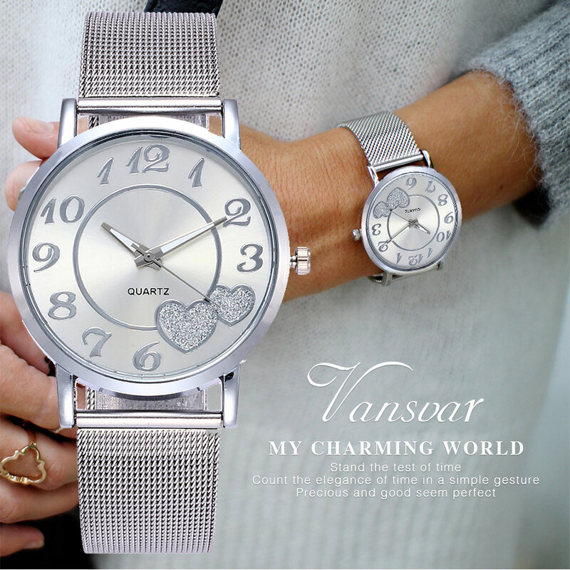 2019 vansoar moda simples marca feminina relógio de aço inoxidável cinta pino fivela senhoras relógio quartzo relógios de pulso zegarek damski