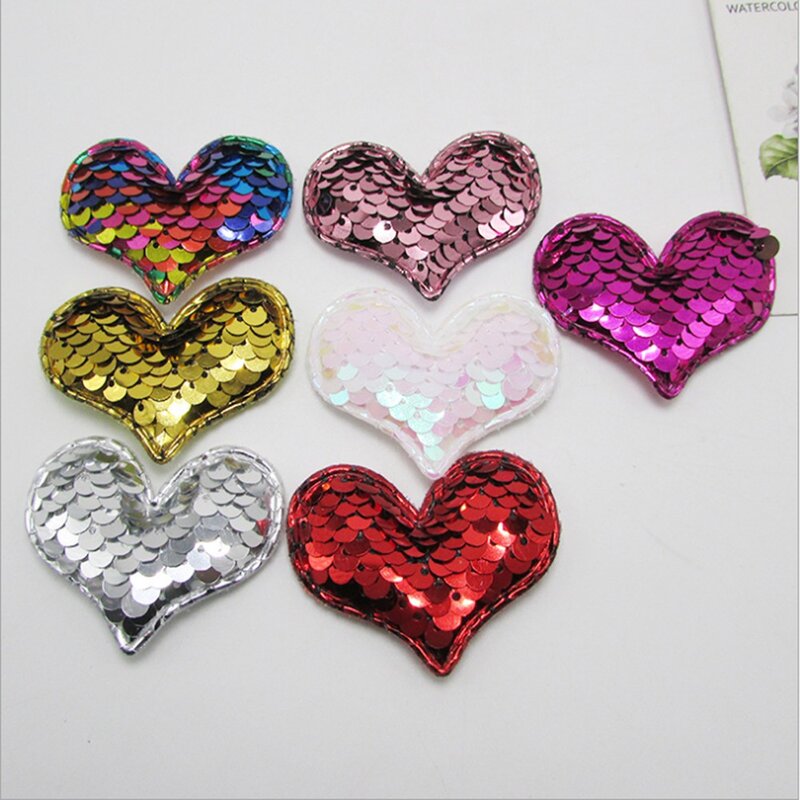 50 ชิ้น/ล็อต Glitter Paillette เลื่อม Heart star เบาะแพทช์ Appliques สำหรับอุปกรณ์เย็บผ้า DIY Craft ตกแต่ง