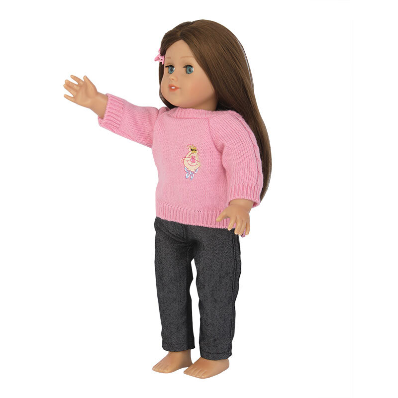 New Fashion American Doll Clothes Set maglione rosa Jeans abiti abito adatto per bambole da 43cm e accessori giocattolo per bambole da 18 pollici