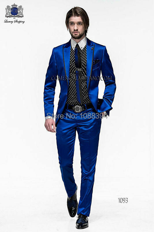 2024 New Fashion Design Peak Lapel Best Man Suits Groom Royal Blue Prom Tuxedos For Men Wedding Party Suits (Jacket+Pants+Tie)