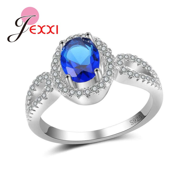 Kualitas tinggi 4 warna Oval halus kristal untuk wanita pesta pernikahan wanita perhiasan 925 perak murni cincin jarum grosir